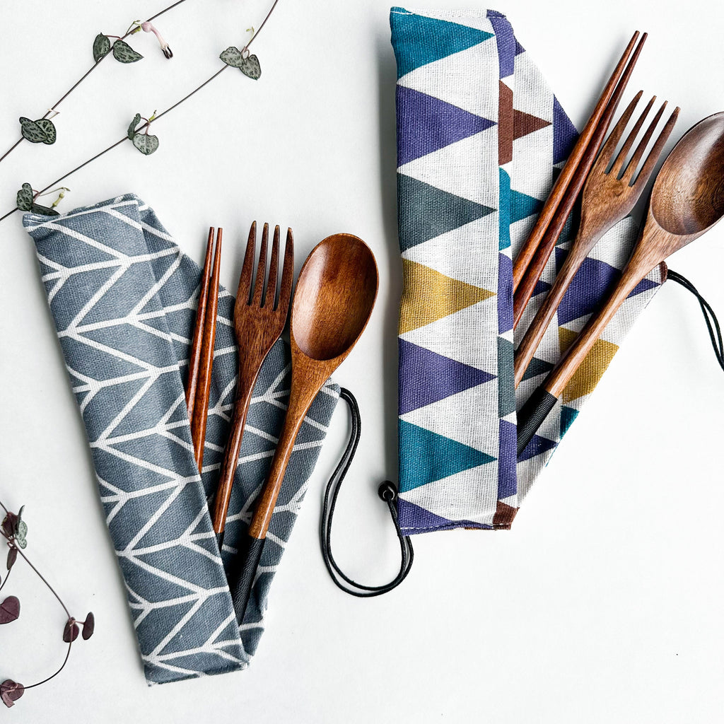Reusable Handmade Natural Wood Cutlery Set - Plastic Free