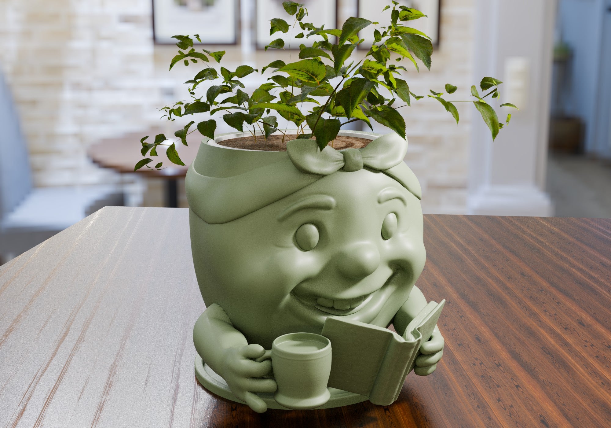 Cute Potted Plant Pot with Coffee Cup and Book | Potted Plant Cute |