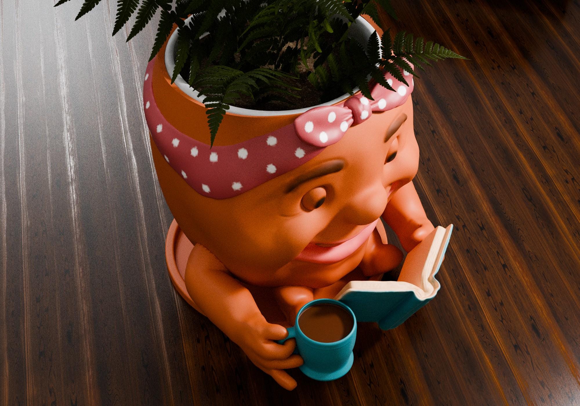 Cute Potted Plant Pot with Coffee Cup and Book | Potted Plant Cute |
